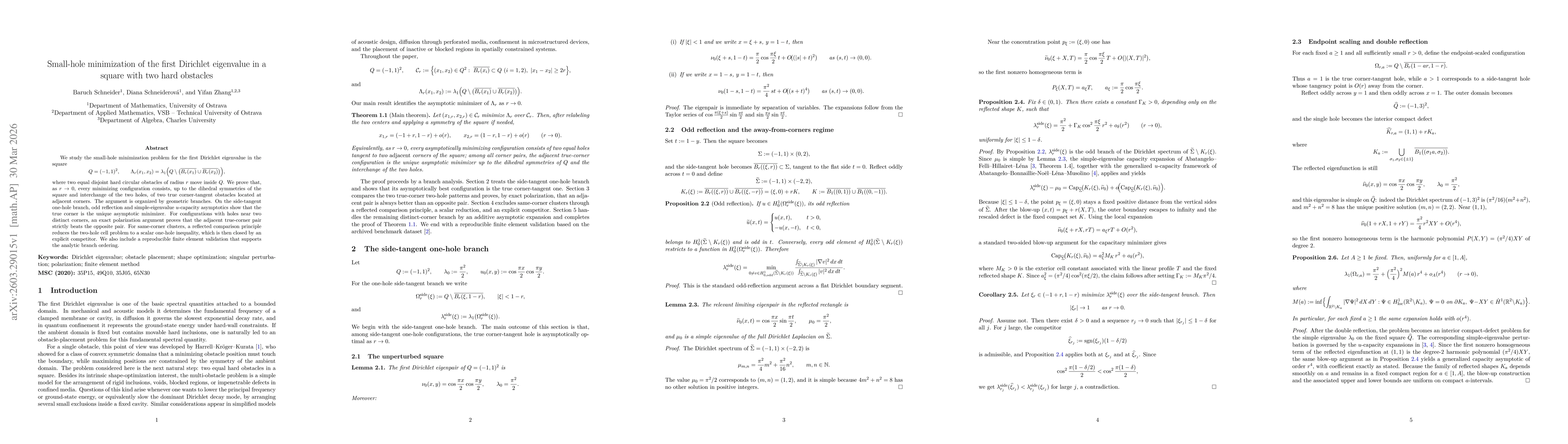Thumbnail for Small-hole minimization of the first Dirichlet eigenvalue in a square with two hard obstacles