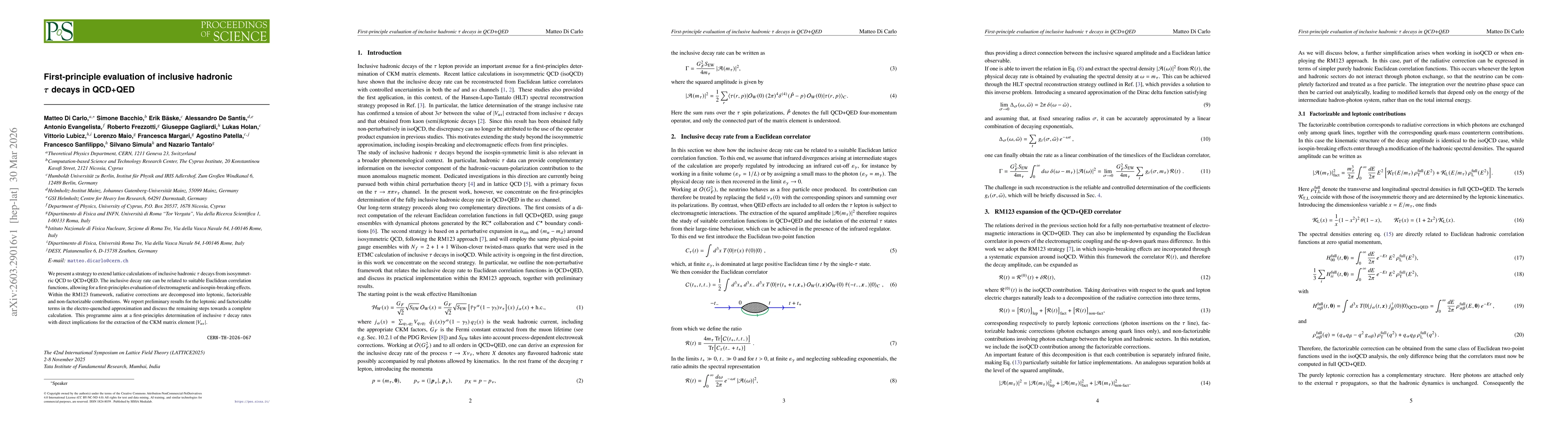 Thumbnail for First-principle evaluation of inclusive hadronic $τ$ decays in QCD+QED
