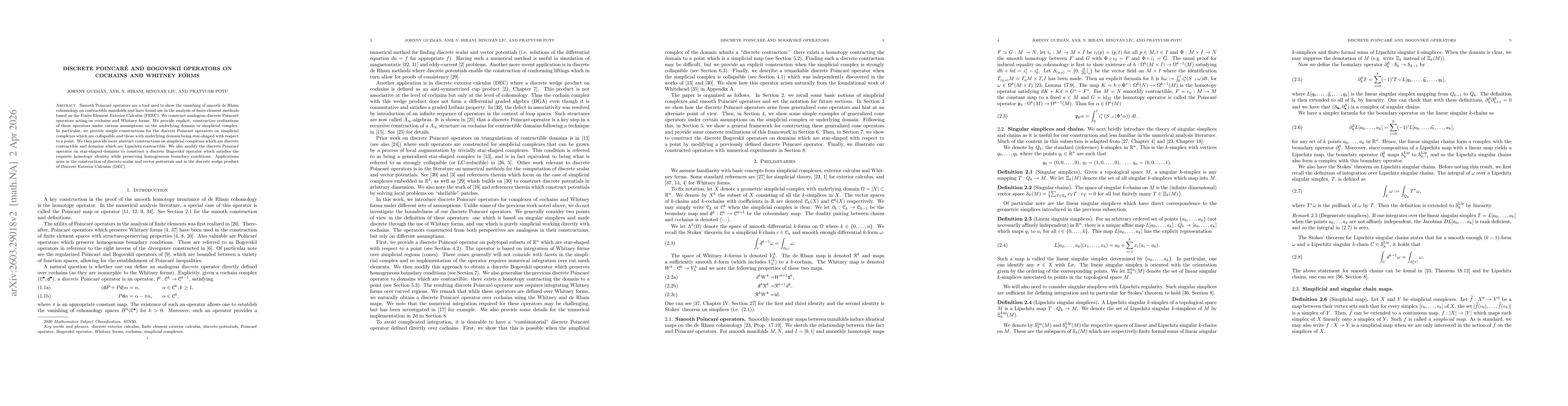 Thumbnail for Discrete Poincaré and Bogovskiĭ operators on cochains and Whitney forms