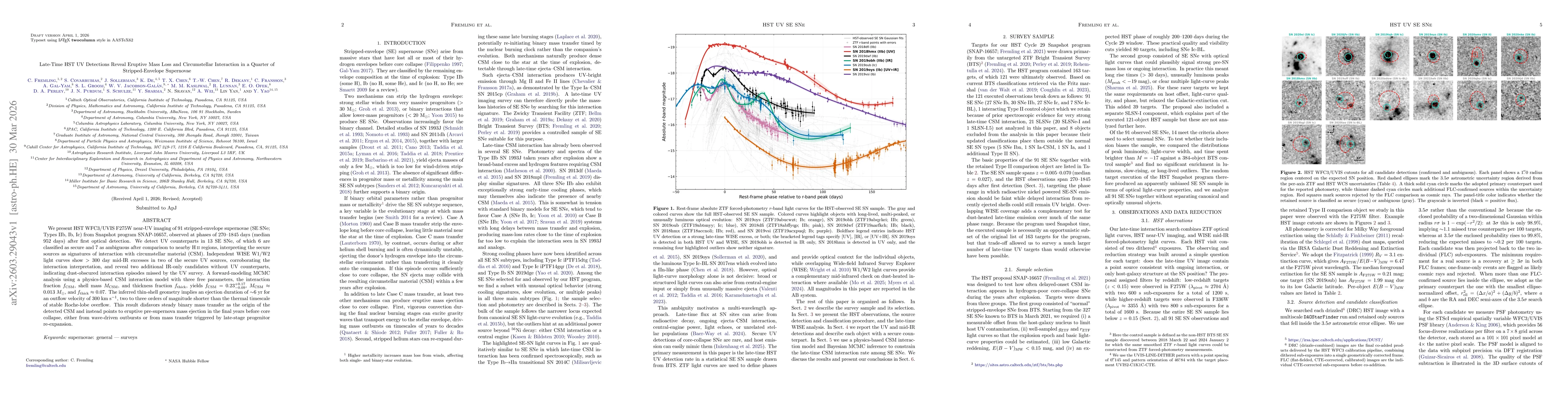 Thumbnail for Late-Time HST UV Detections Reveal Eruptive Mass Loss and Circumstellar Interaction in a Quarter of Stripped-Envelope Supernovae