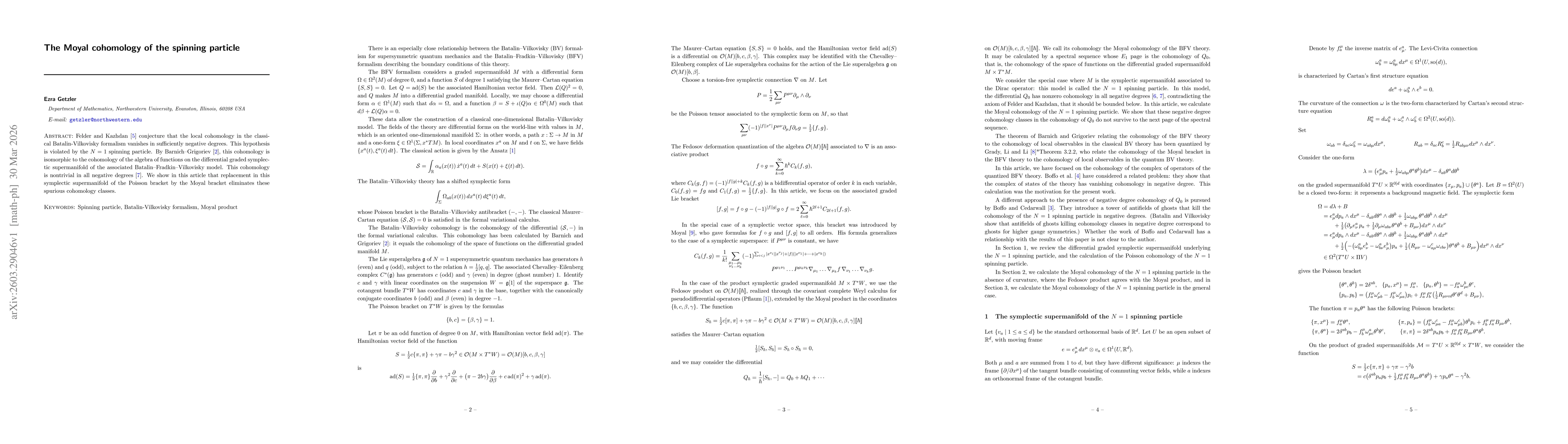 Thumbnail for The Moyal cohomology of the spinning particle