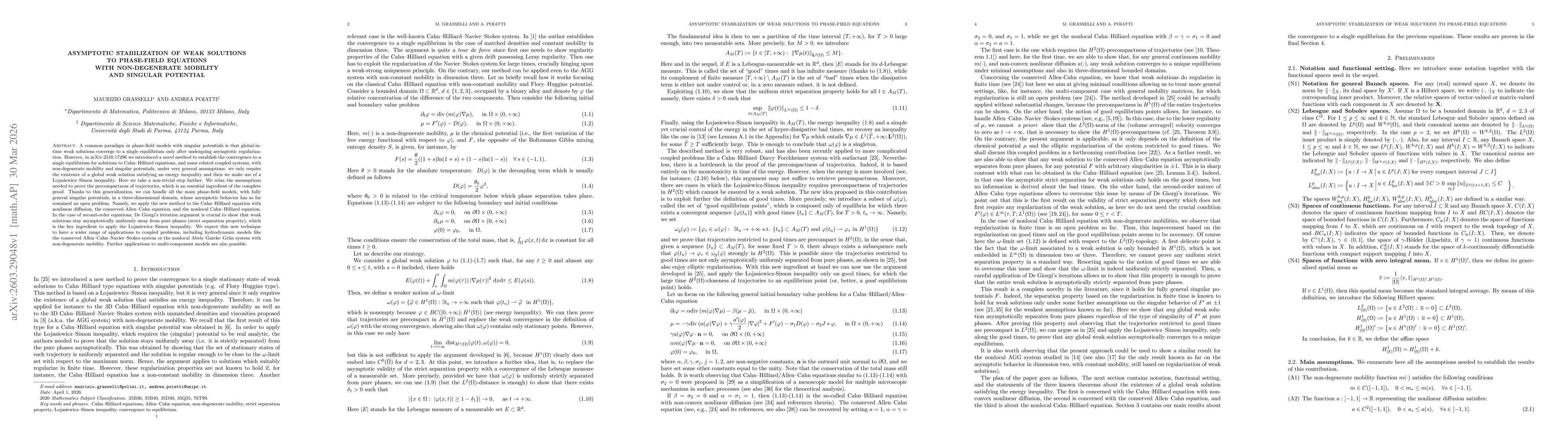 Thumbnail for Asymptotic stabilization of weak solutions to phase-field equations with non-degenerate mobility and singular potential