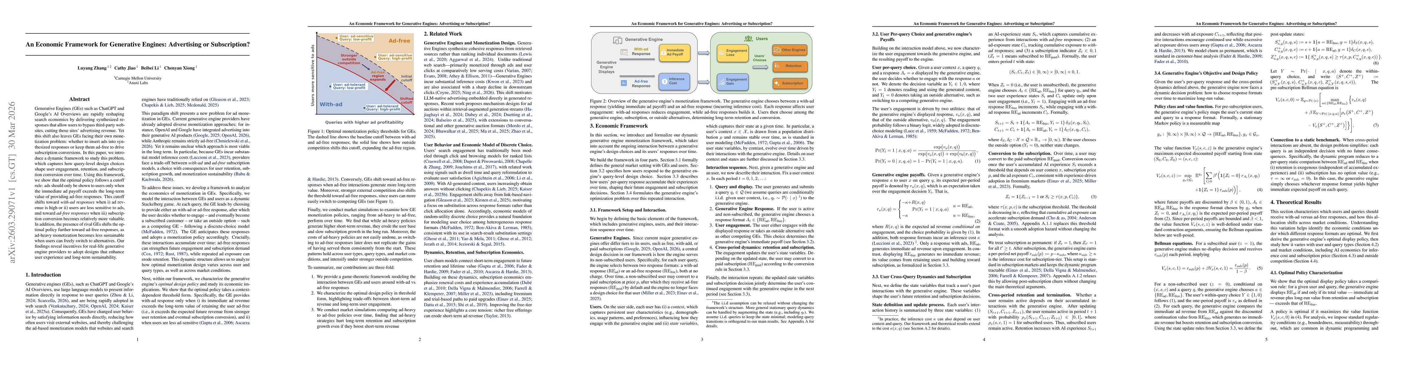 Thumbnail for An Economic Framework for Generative Engines: Advertising or Subscription?