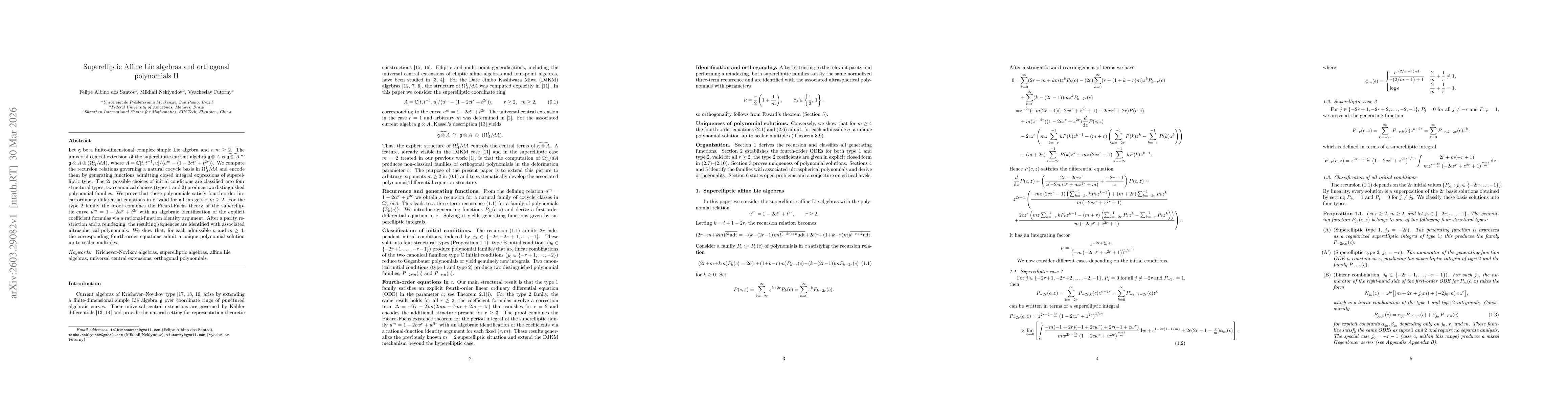 Thumbnail for Superelliptic Affine Lie algebras and orthogonal polynomials II