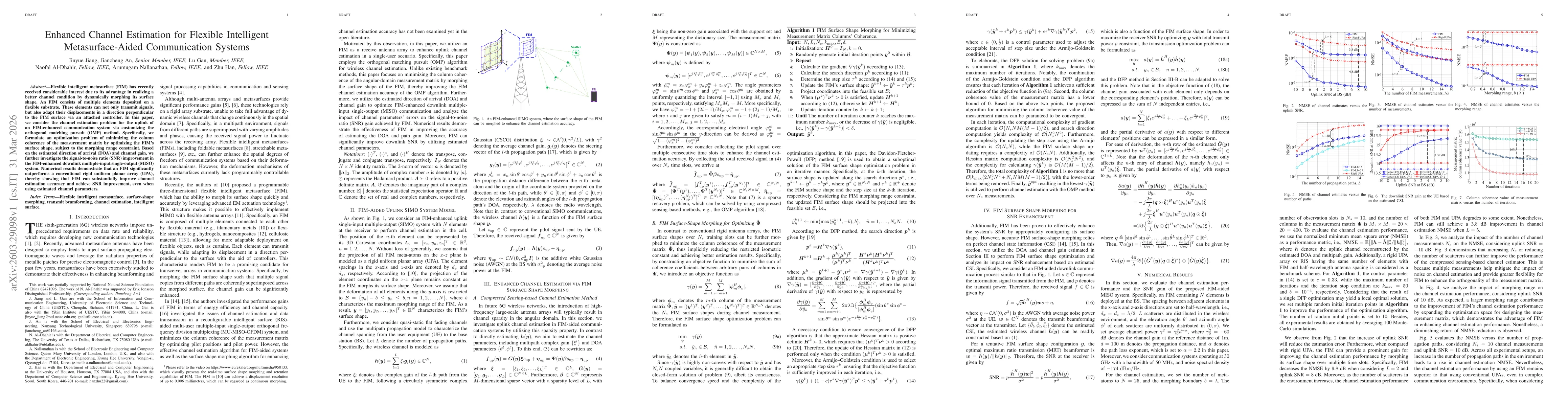 Thumbnail for Enhanced Channel Estimation for Flexible Intelligent Metasurface-Aided Communication Systems