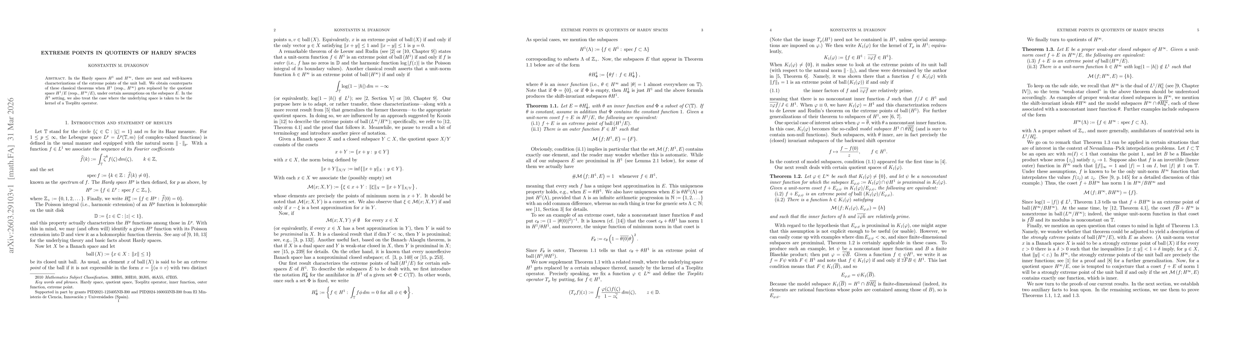 Thumbnail for Extreme points in quotients of Hardy spaces