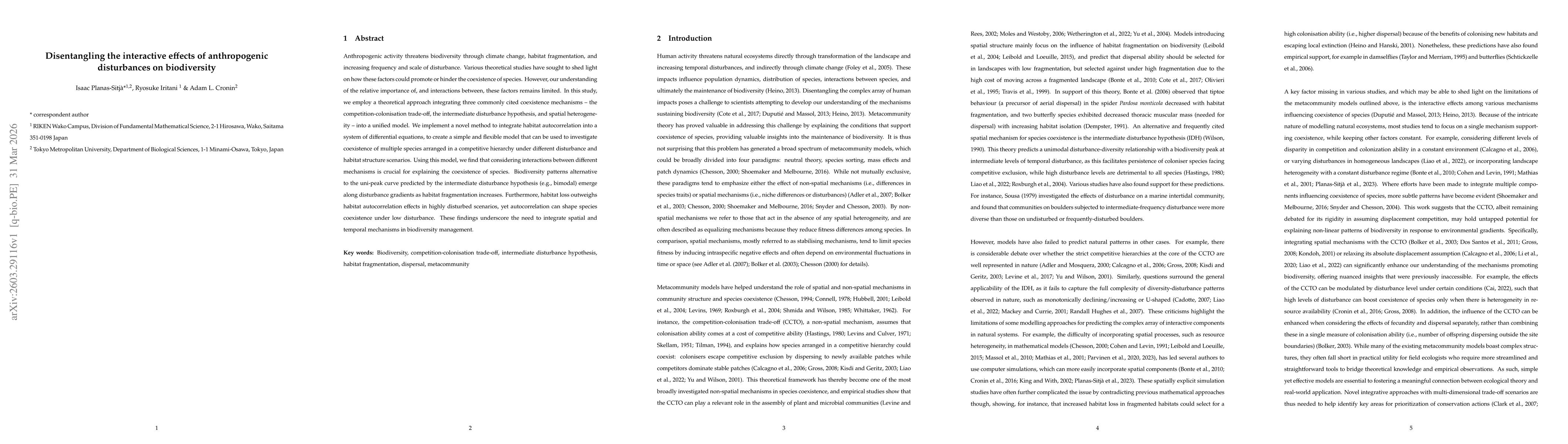Thumbnail for Disentangling the interactive effects of anthropogenic disturbances on biodiversity