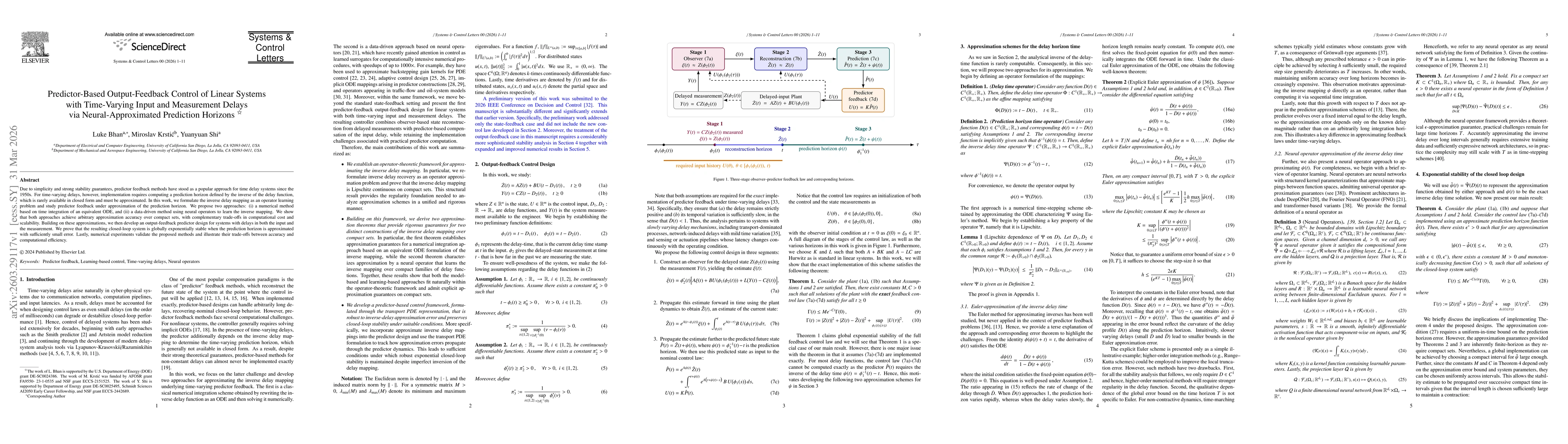 Thumbnail for Predictor-Based Output-Feedback Control of Linear Systems with Time-Varying Input and Measurement Delays via Neural-Approximated Prediction Horizons