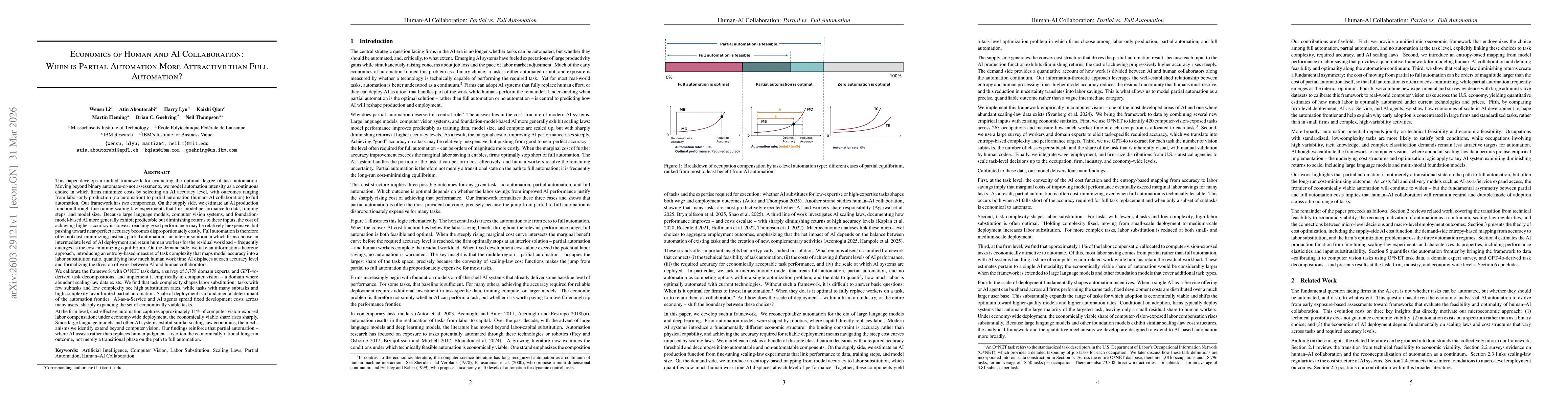 Thumbnail for Economics of Human and AI Collaboration: When is Partial Automation More Attractive than Full Automation?