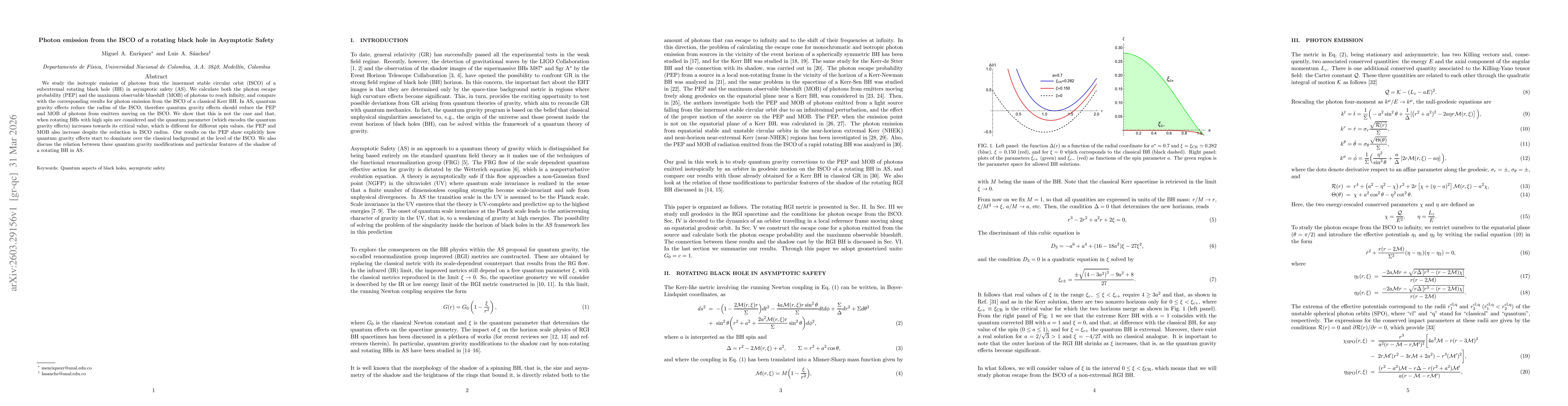 Thumbnail for Photon emission from the ISCO of a rotating black hole in Asymptotic Safety