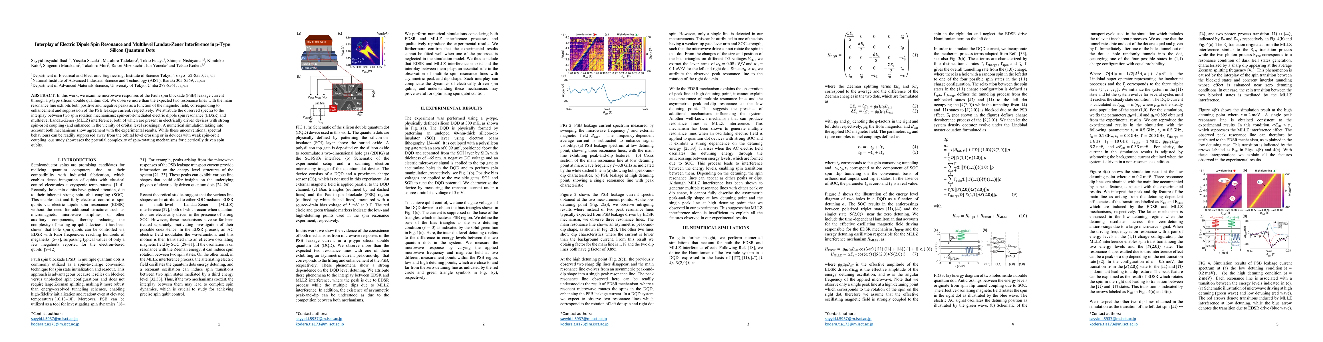 Thumbnail for Interplay of Electric Dipole Spin Resonance and Multilevel Landau-Zener Interference in p-Type Silicon Quantum Dots