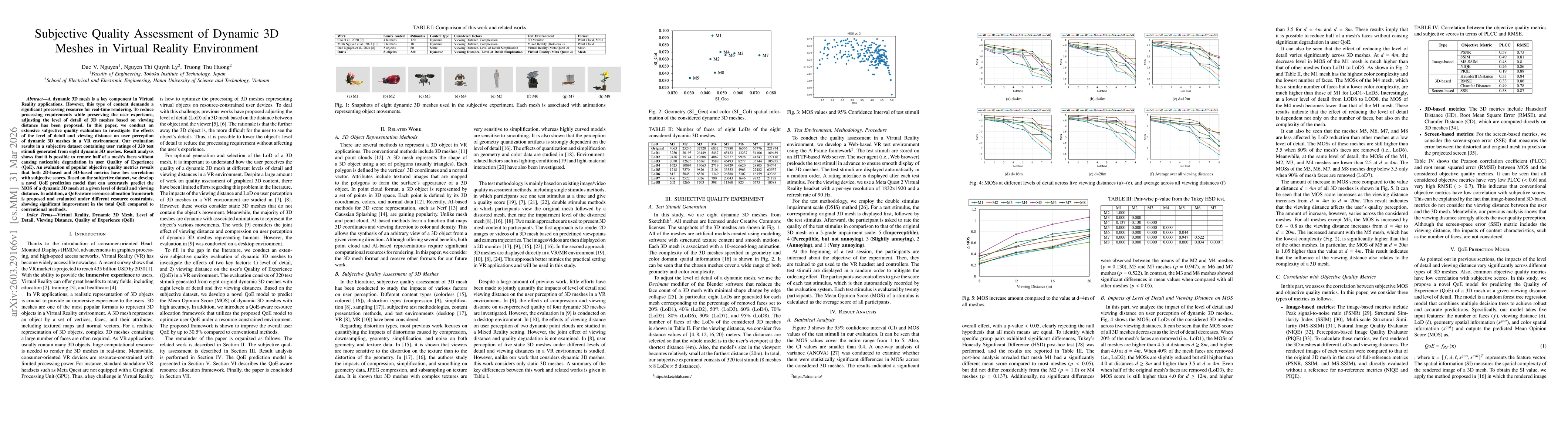 Thumbnail for Subjective Quality Assessment of Dynamic 3D Meshes in Virtual Reality Environment