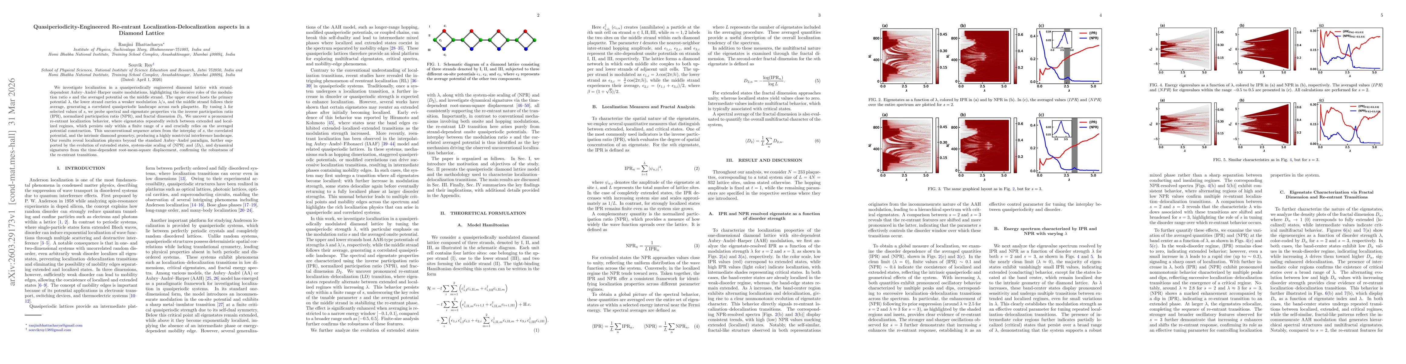 Thumbnail for Quasiperiodicity-Engineered Re-entrant Localization-Delocalization aspects in a Diamond Lattice