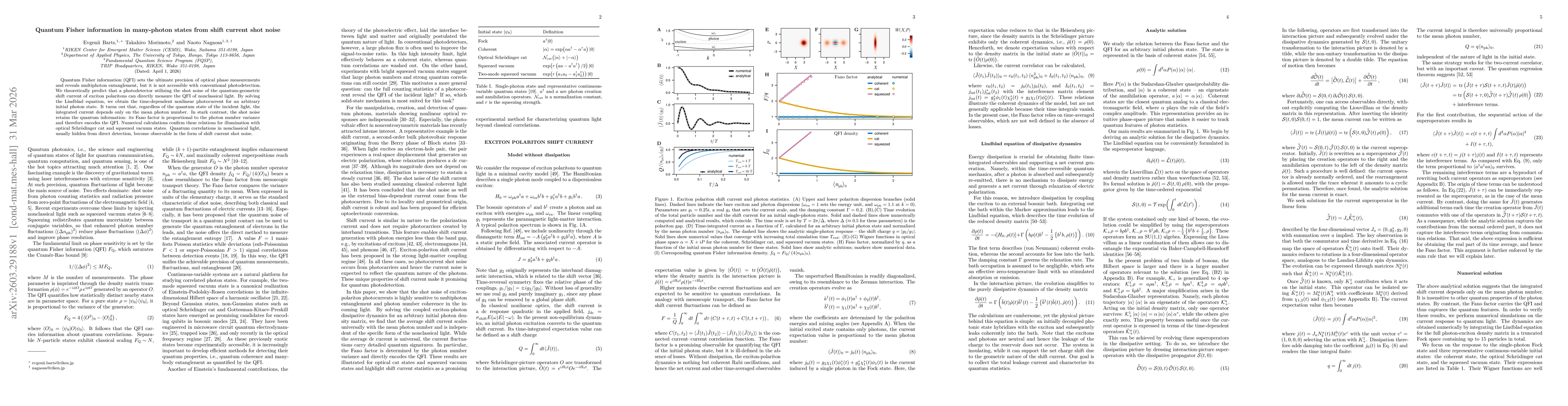 Thumbnail for Quantum Fisher information in many-photon states from shift current shot noise