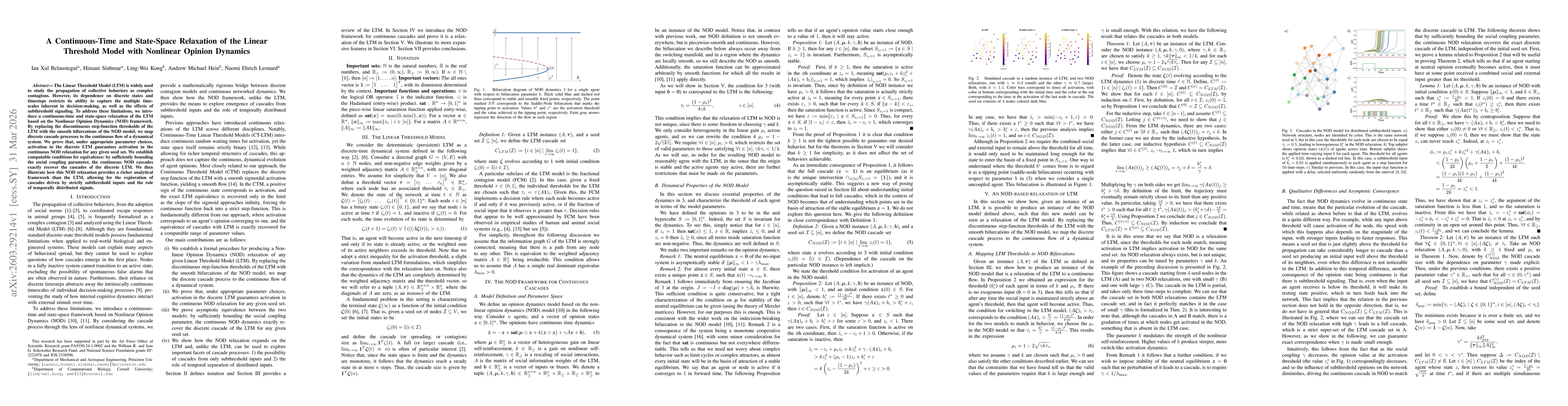 Thumbnail for A Continuous-Time and State-Space Relaxation of the Linear Threshold Model with Nonlinear Opinion Dynamics