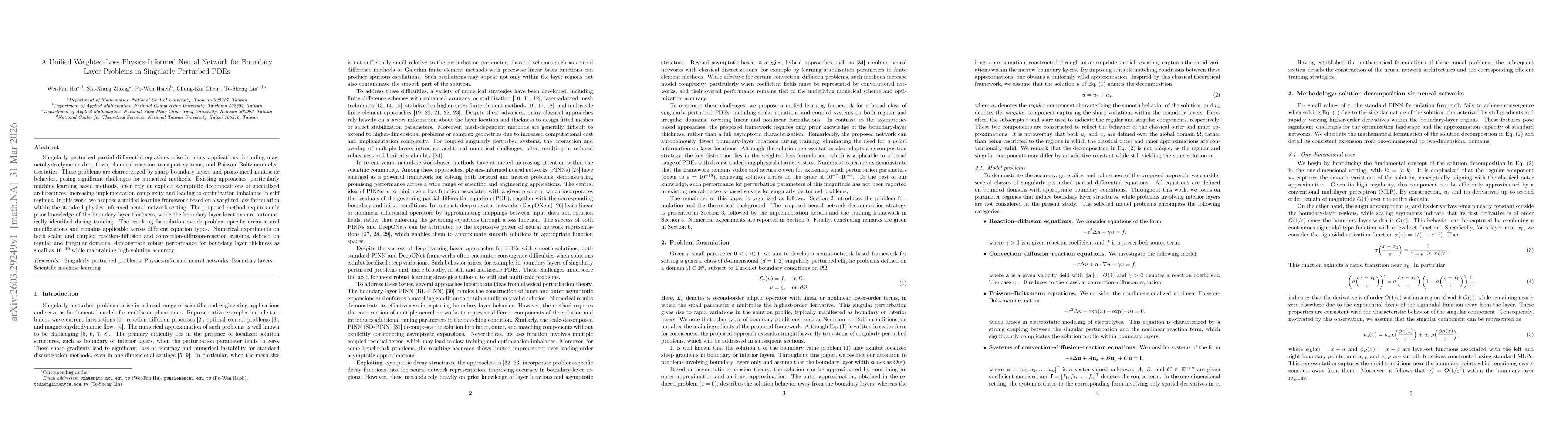 Thumbnail for A Unified Weighted-Loss Physics-Informed Neural Network for Boundary Layer Problems in Singularly Perturbed PDEs