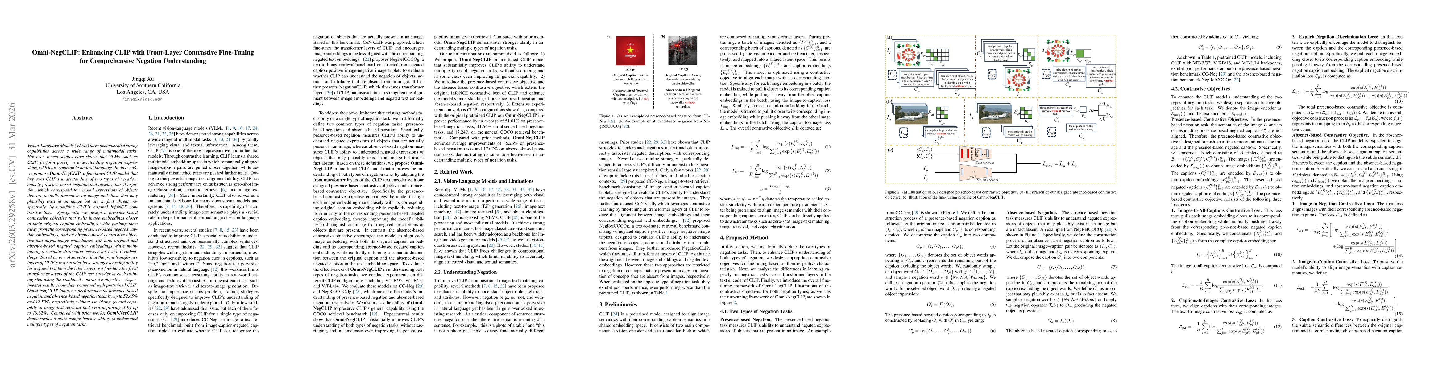 Thumbnail for Omni-NegCLIP: Enhancing CLIP with Front-Layer Contrastive Fine-Tuning for Comprehensive Negation Understanding