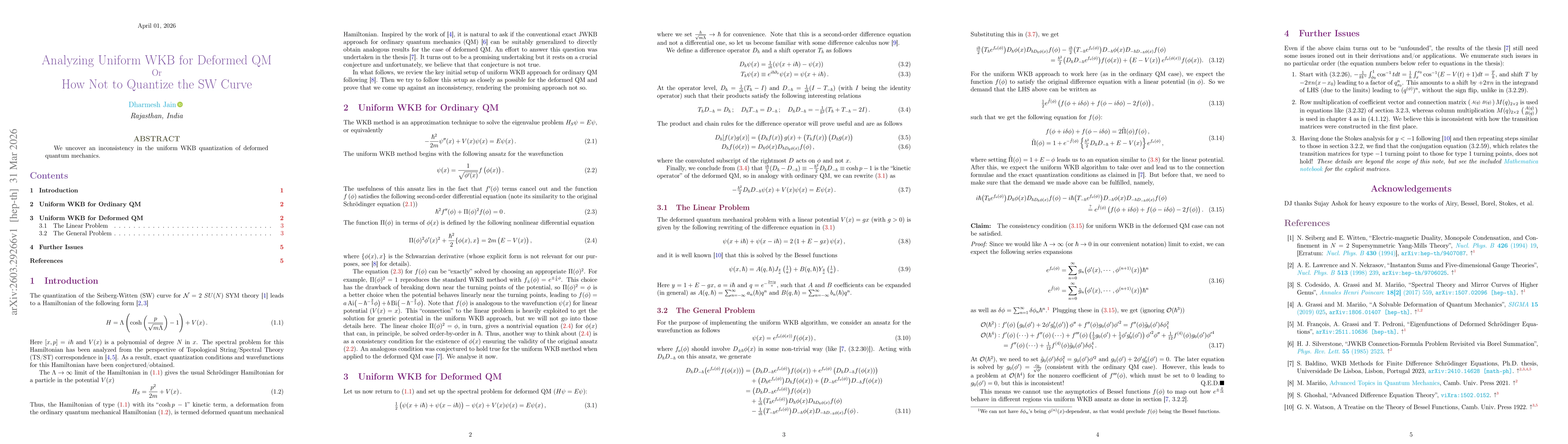 Thumbnail for Analyzing Uniform WKB for Deformed QM Or How Not to Quantize the SW Curve
