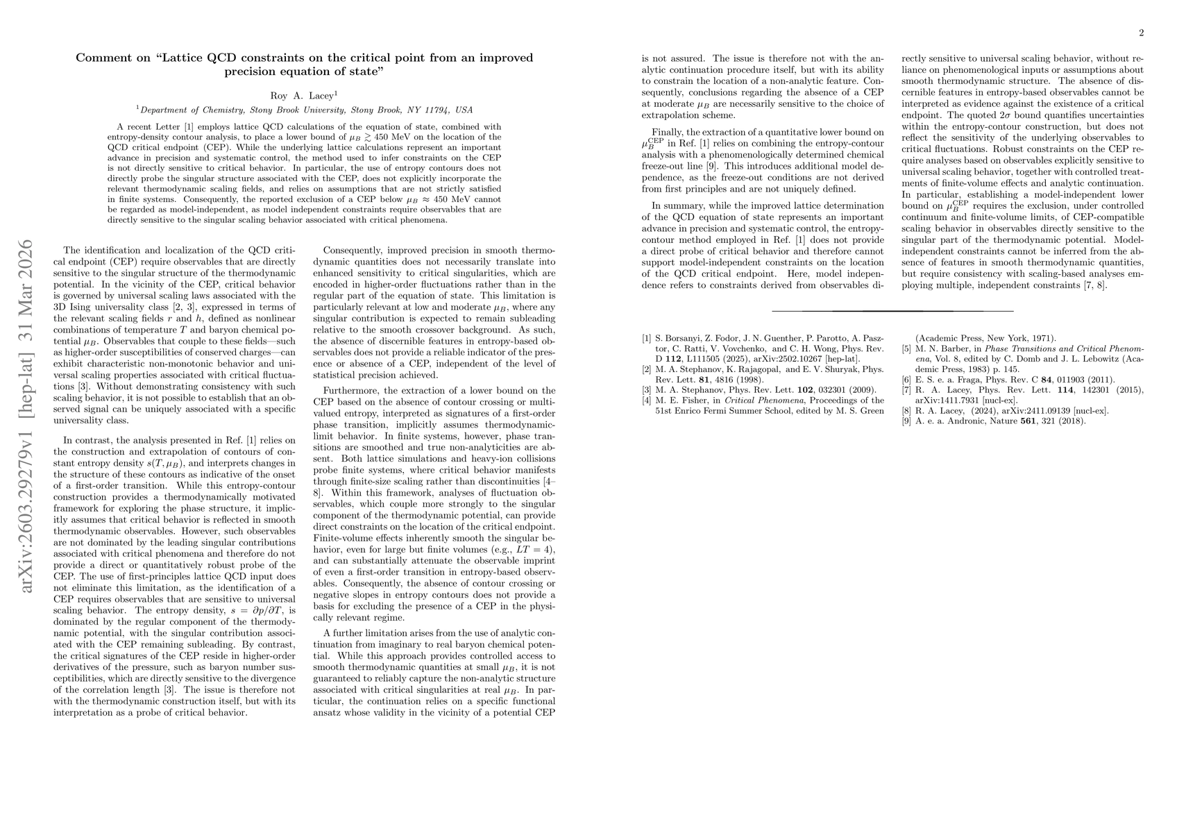 Thumbnail for Comment on "Lattice QCD constraints on the critical point from an improved precision equation of state"
