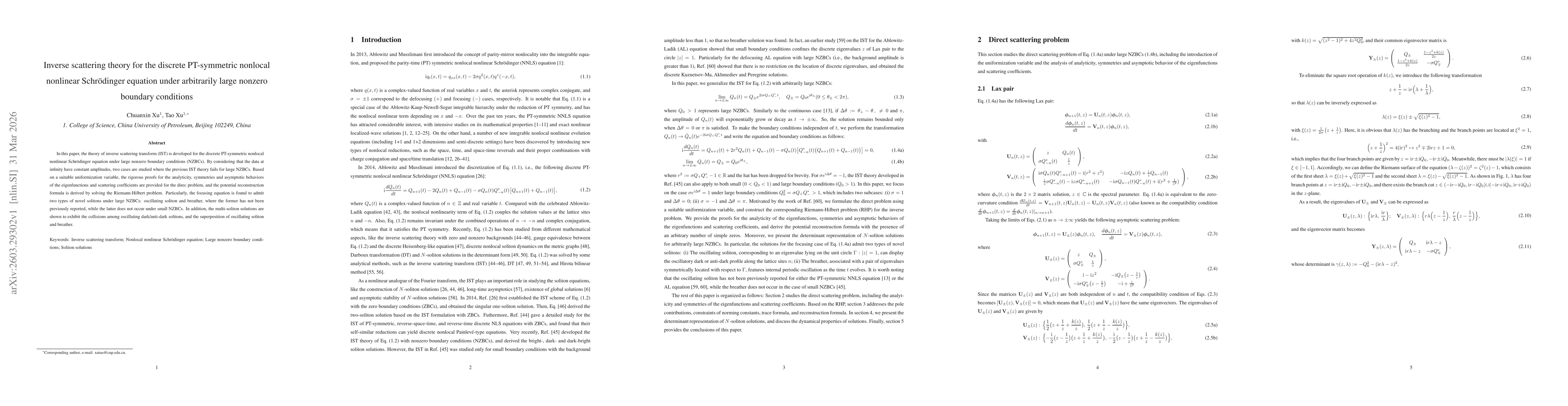 Thumbnail for Inverse scattering theory for the discrete PT-symmetric nonlocal nonlinear Schröinger equation under arbitrarily large nonzero boundary conditions