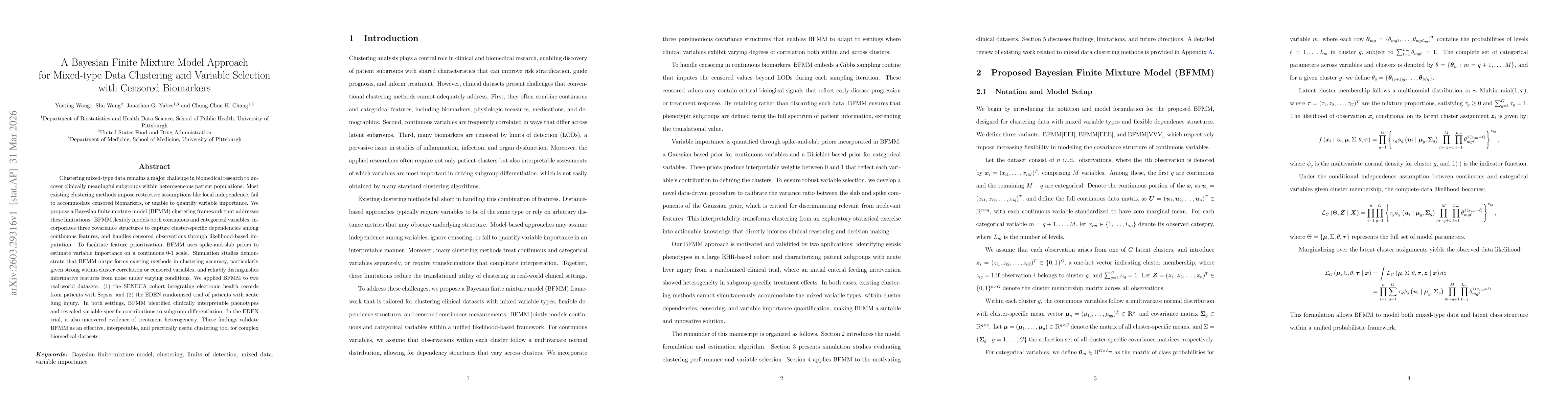 Thumbnail for A Bayesian Finite Mixture Model Approach for Mixed-type Data Clustering and Variable Selection with Censored Biomarkers