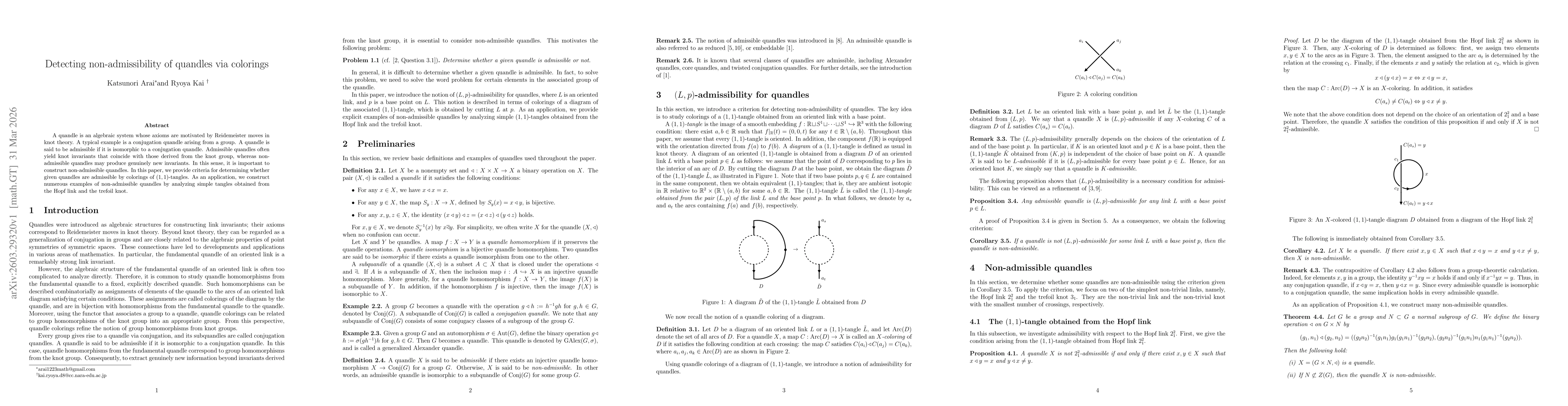 Thumbnail for Detecting non-admissibility of quandles via colorings