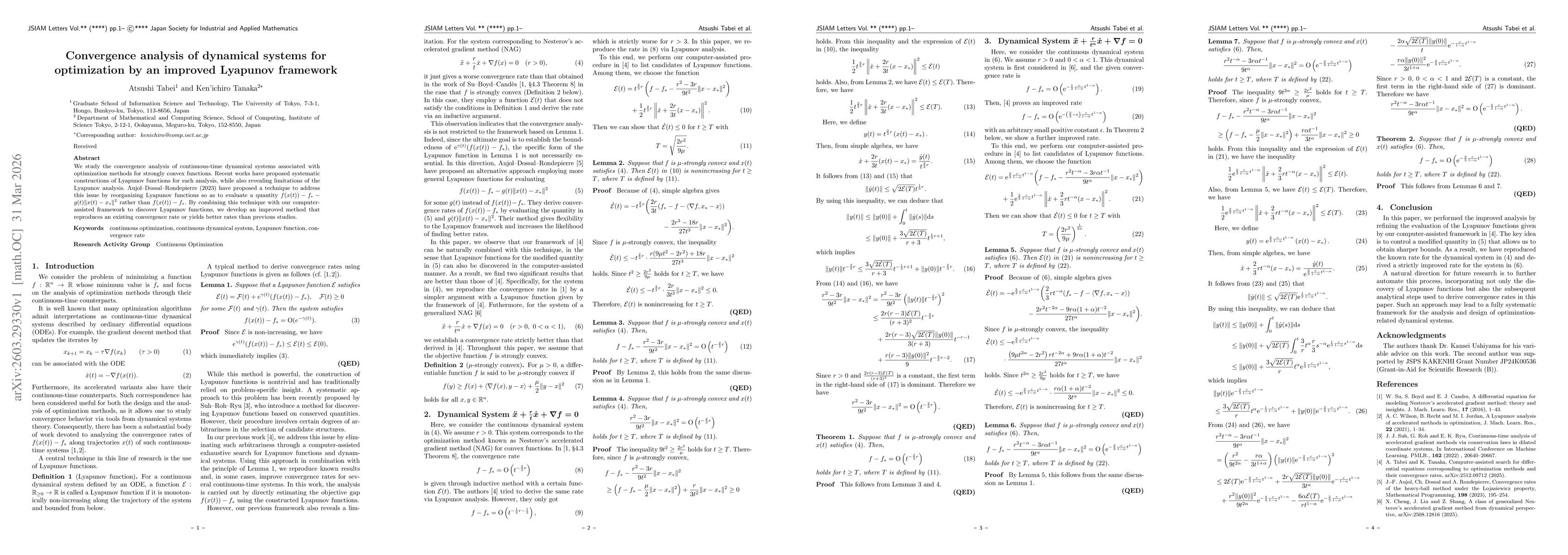 Thumbnail for Convergence analysis of dynamical systems for optimization by an improved Lyapunov framework