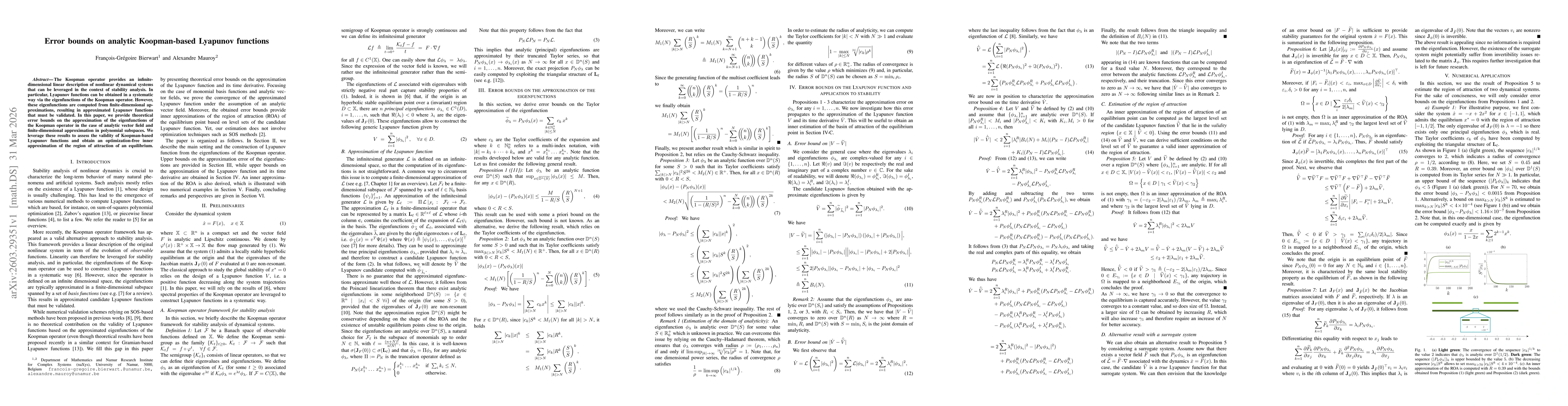 Thumbnail for Error bounds on analytic Koopman-based Lyapunov functions