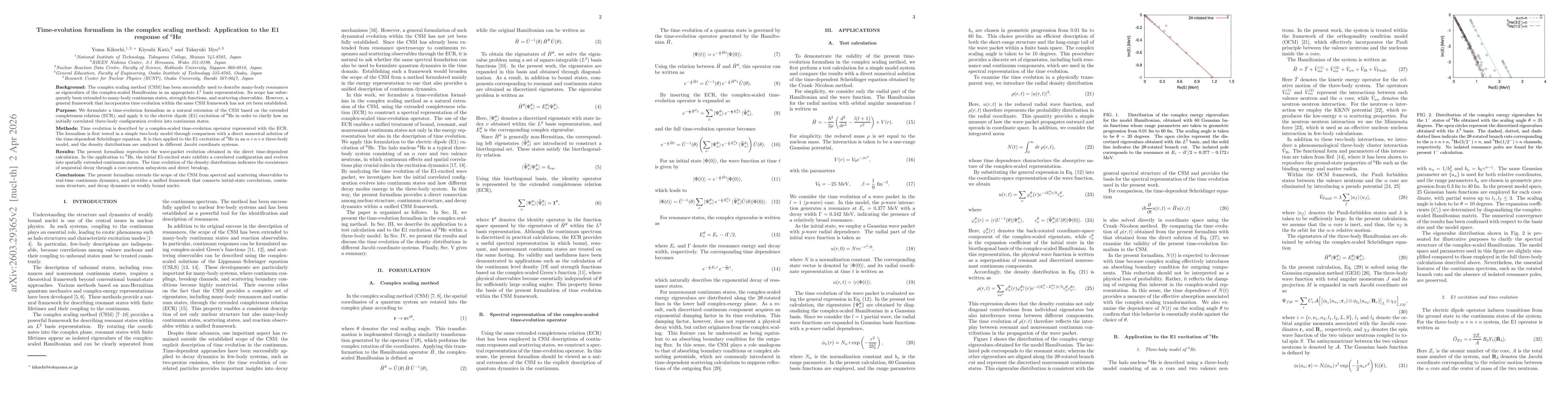 Thumbnail for Time evolution formalism in the complex scaling method: Application to the E1 response of $^6$He