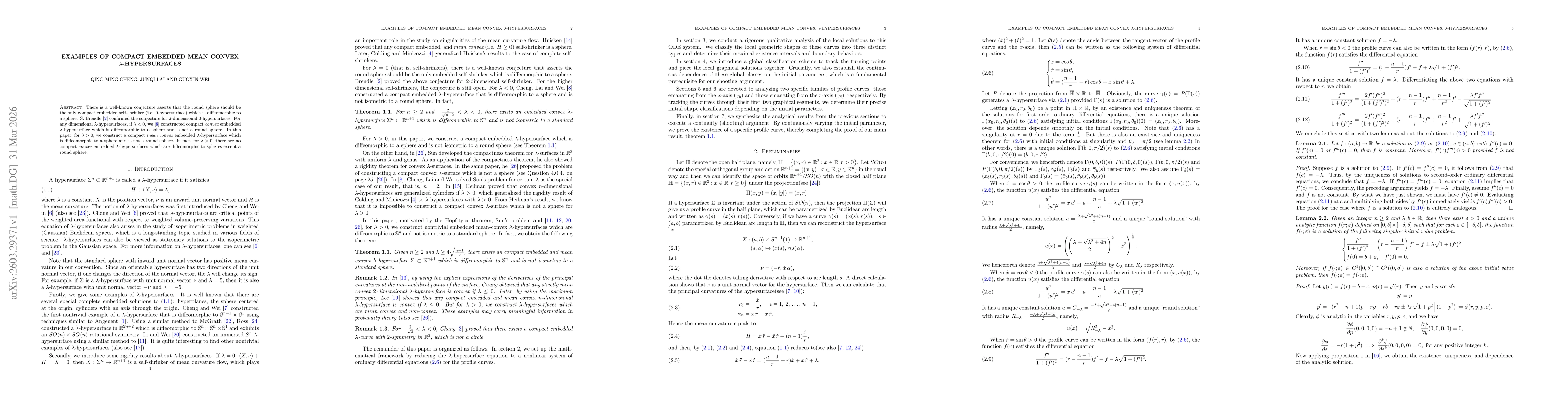 Thumbnail for Examples of compact embedded mean convex $λ$-hypersurfaces