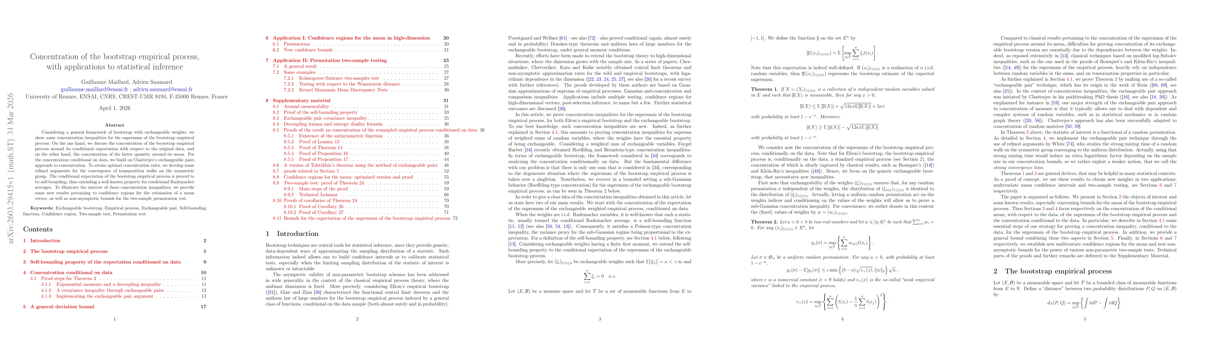 Thumbnail for Concentration of the bootstrap empirical process, with applications to statistical inference