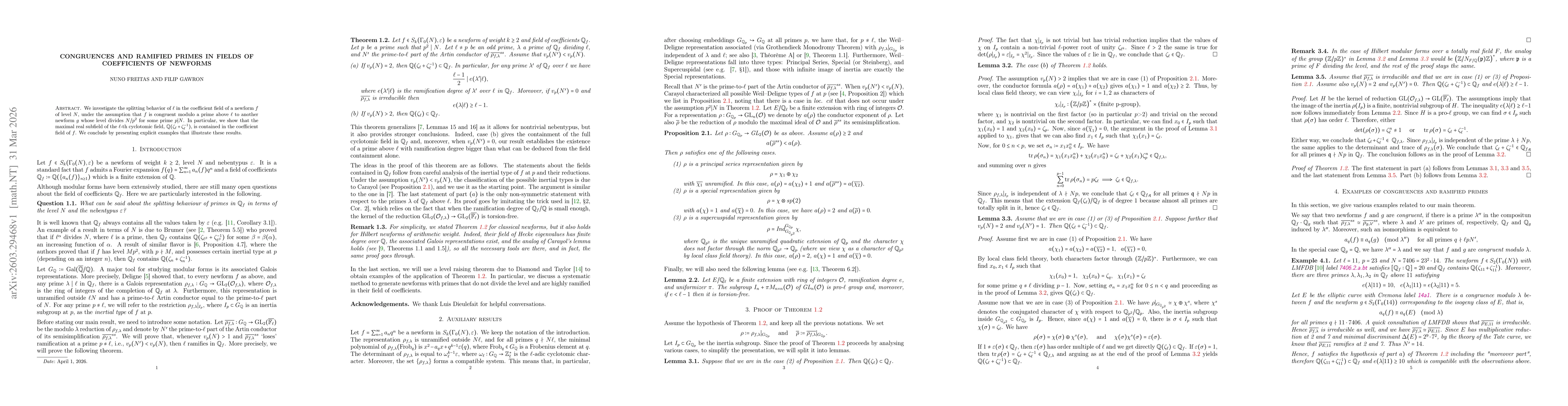 Thumbnail for Congruences and ramified primes in fields of coefficients of newforms