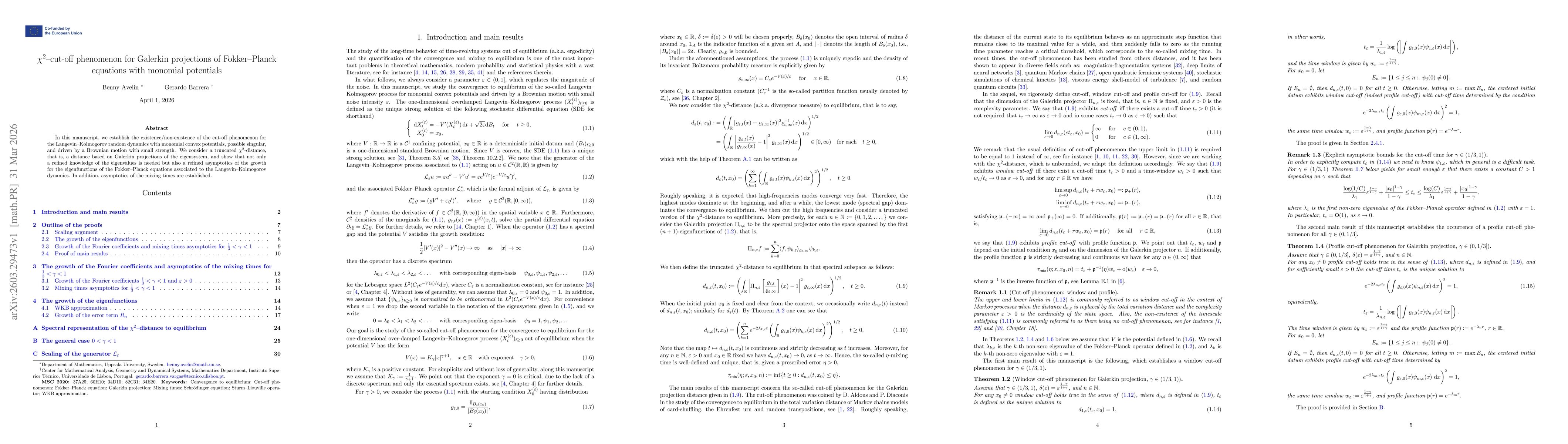 Thumbnail for $χ^2$-cut-off phenomenon for Galerkin projections of Fokker-Planck equations with monomial potentials