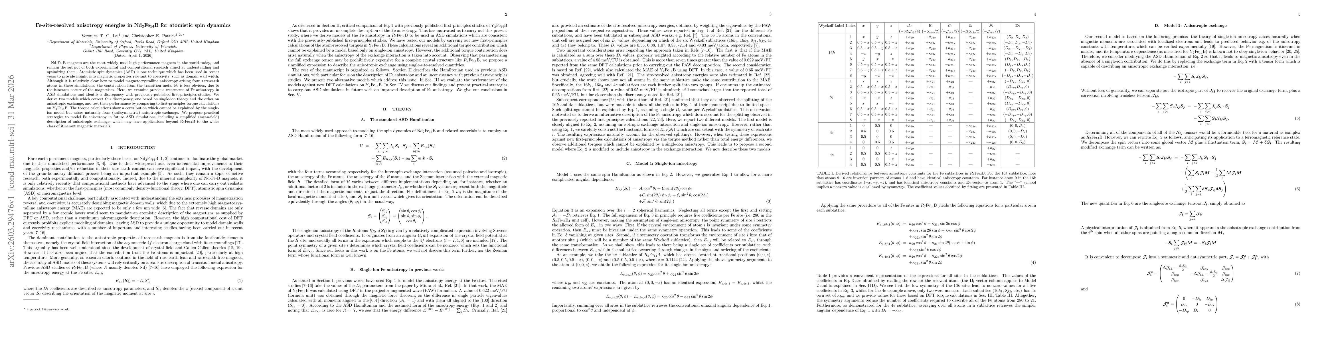 Thumbnail for Fe-site-resolved anisotropy energies in Nd$_2$Fe$_{14}$B for atomistic spin dynamics