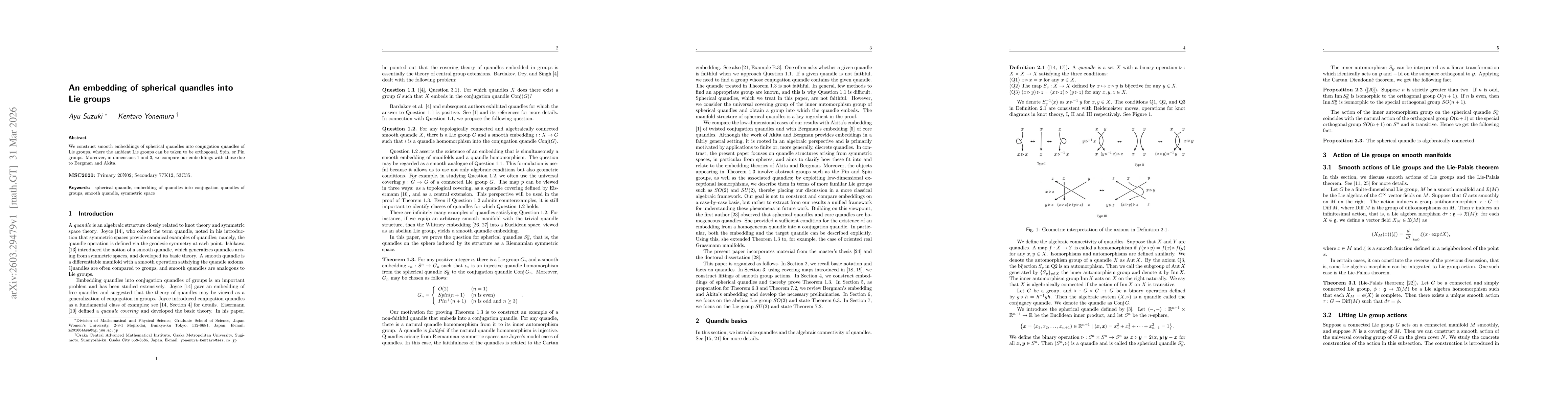 Thumbnail for An embedding of spherical quandles into Lie groups