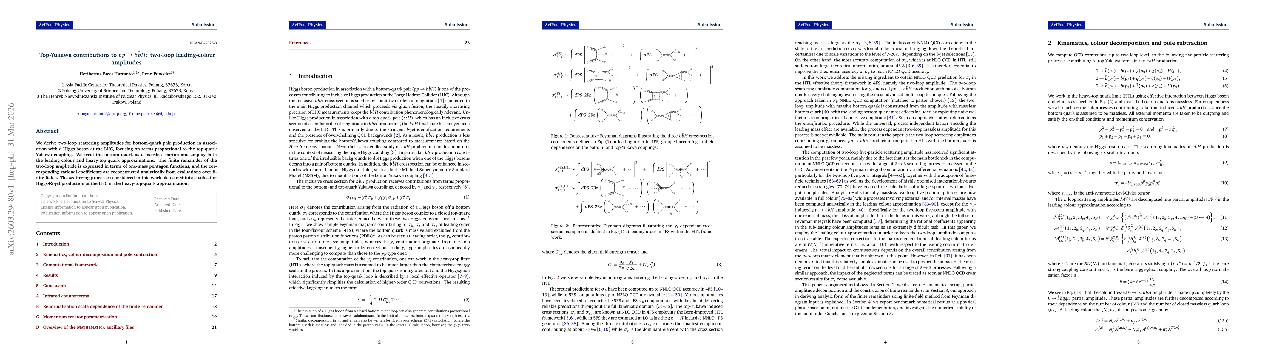 Thumbnail for Top-Yukawa contributions to $pp\to b\bar{b}H$: two-loop leading-colour amplitudes