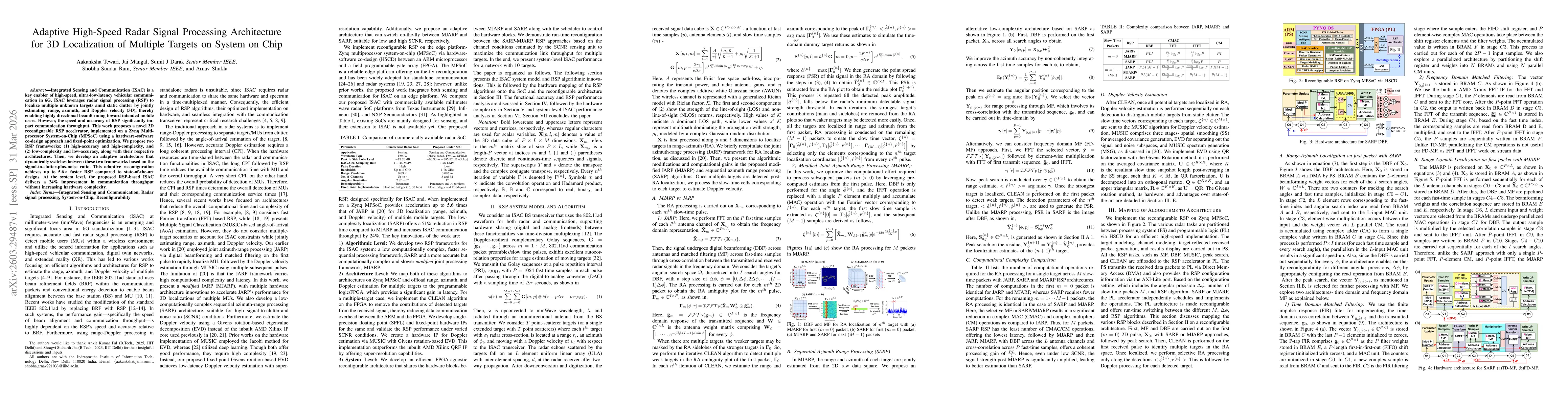 Thumbnail for Adaptive High-Speed Radar Signal Processing Architecture for 3D Localization of Multiple Targets on System on Chip