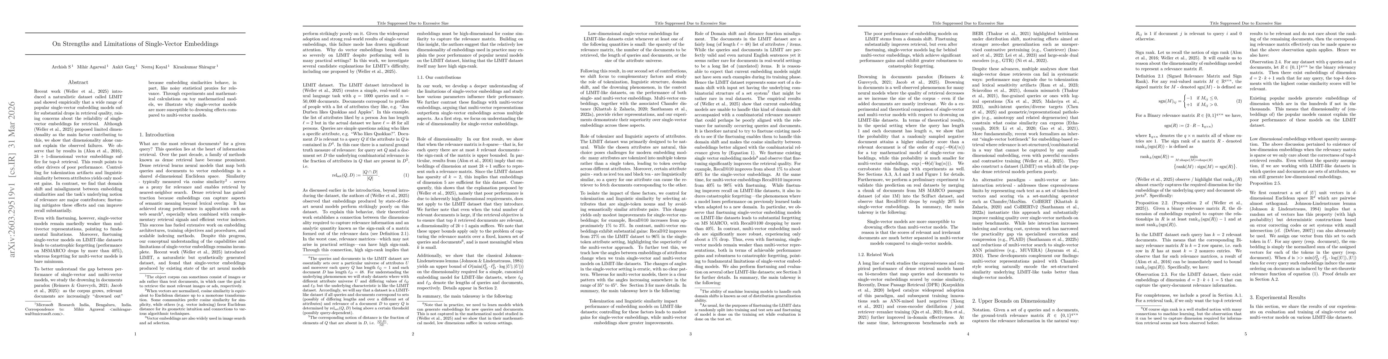 Thumbnail for On Strengths and Limitations of Single-Vector Embeddings
