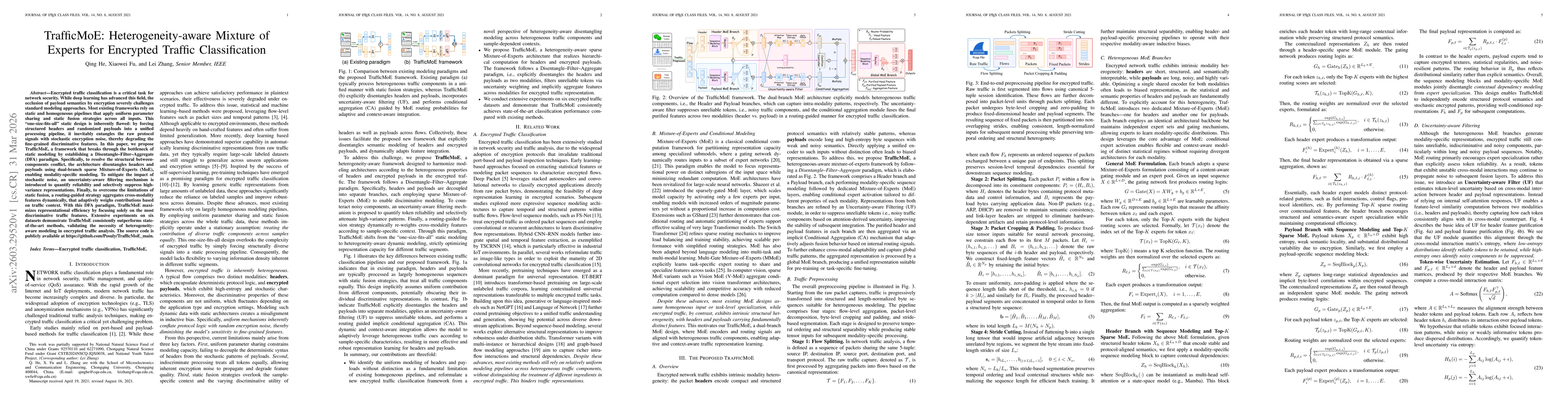 Thumbnail for TrafficMoE: Heterogeneity-aware Mixture of Experts for Encrypted Traffic Classification