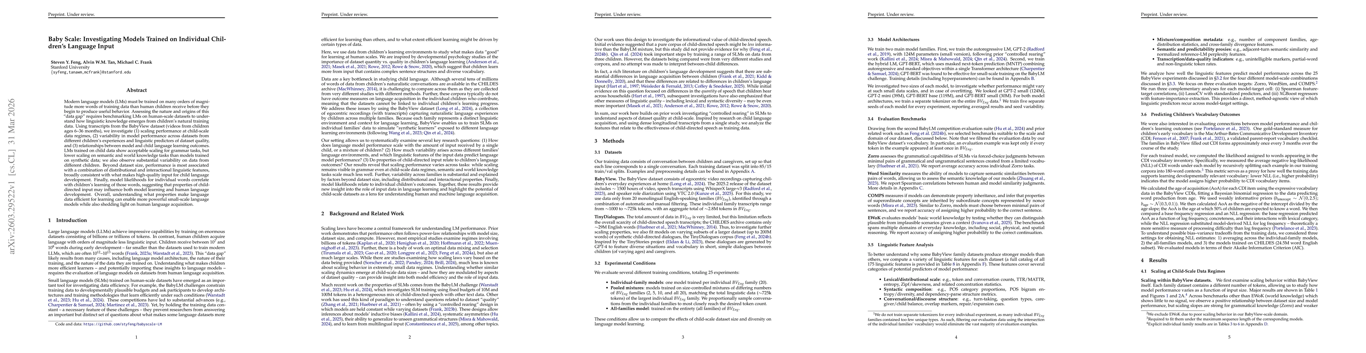 Thumbnail for Baby Scale: Investigating Models Trained on Individual Children's Language Input