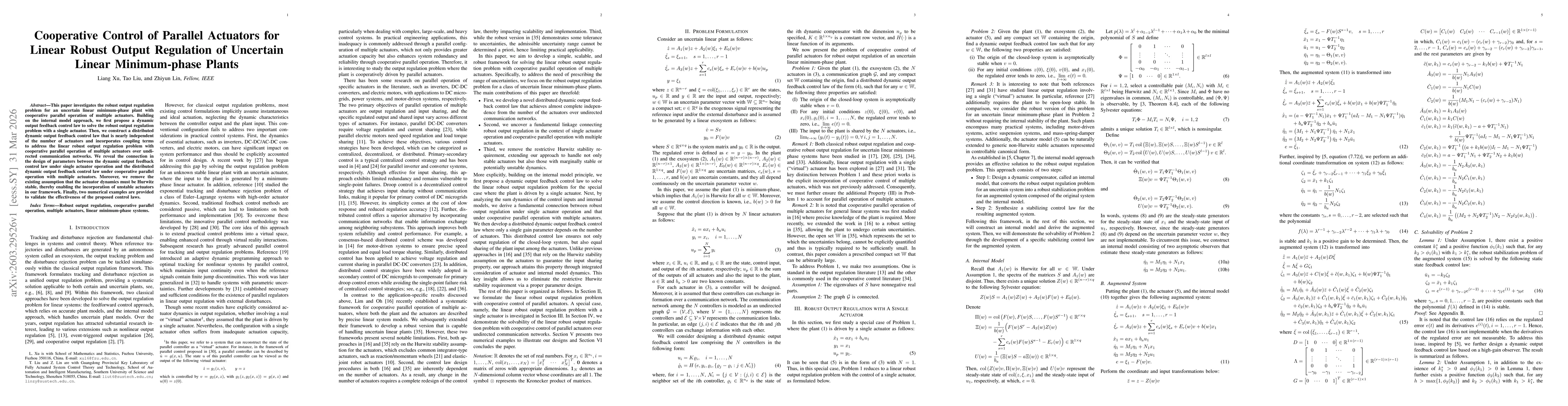 Thumbnail for Cooperative Control of Parallel Actuators for Linear Robust Output Regulation of Uncertain Linear Minimum-phase Plants