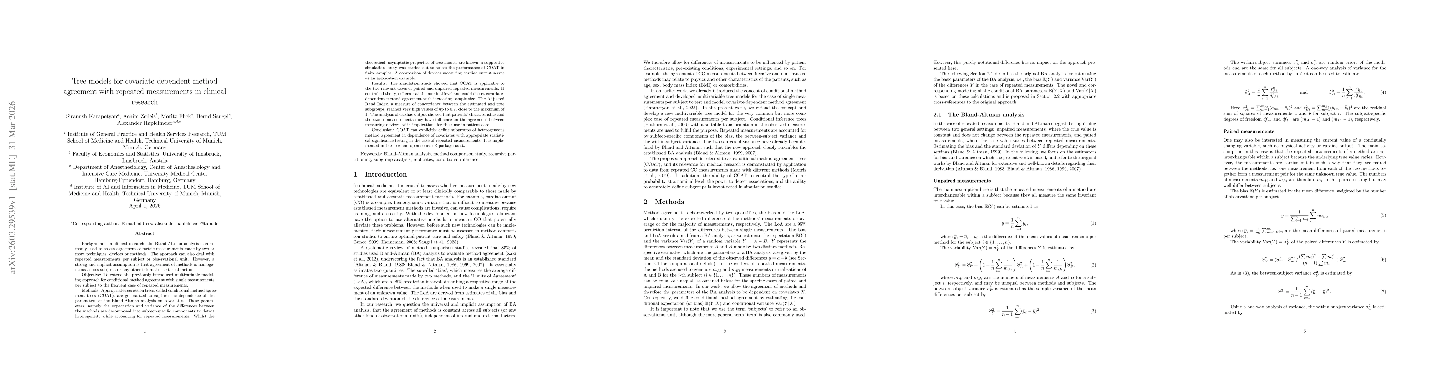 Thumbnail for Tree models for covariate-dependent method agreement with repeated measurements in clinical research