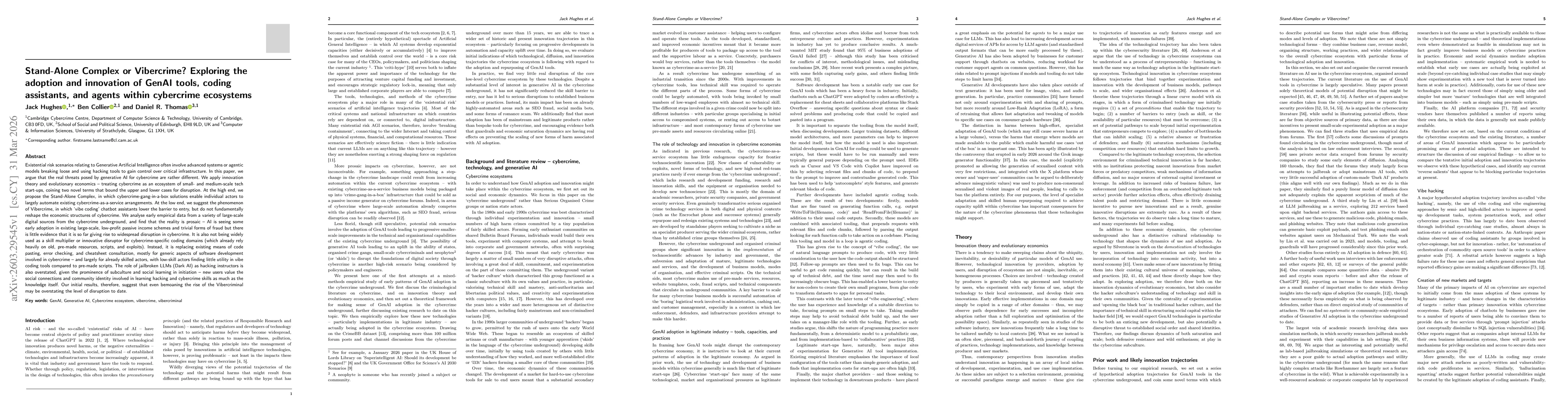 Thumbnail for Stand-Alone Complex or Vibercrime? Exploring the adoption and innovation of GenAI tools, coding assistants, and agents within cybercrime ecosystems