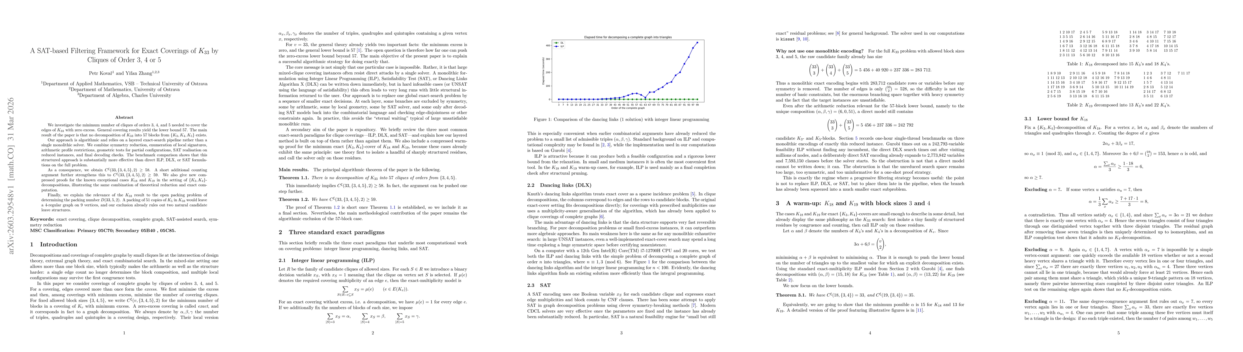 Thumbnail for A SAT-based Filtering Framework for Exact Coverings of K33 by Cliques of Order 3, 4 or 5