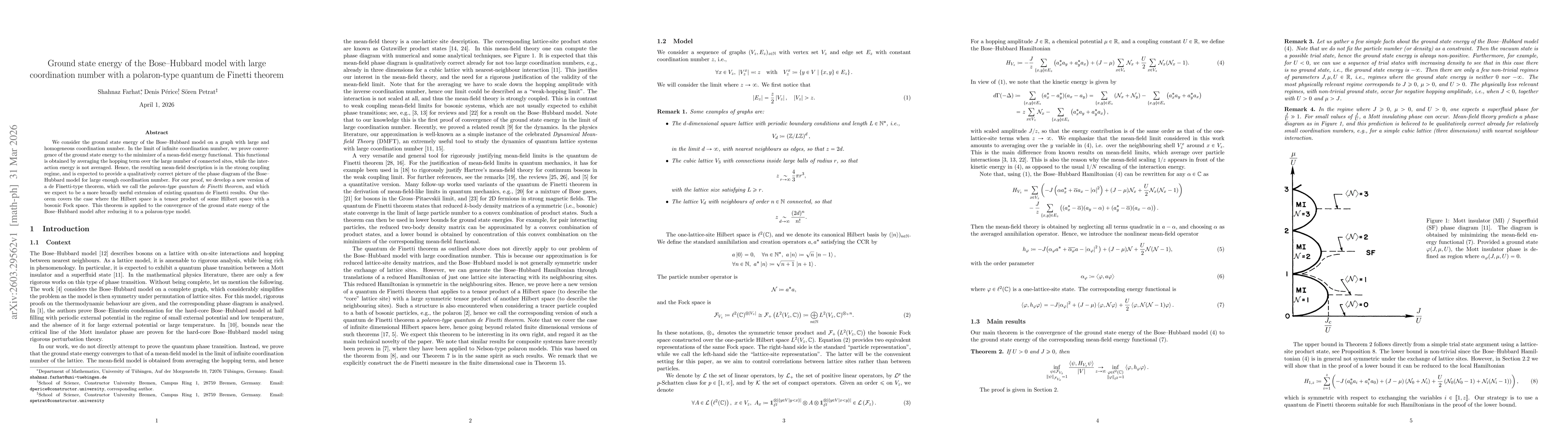 Thumbnail for Ground state energy of the Bose--Hubbard model with large coordination number with a polaron-type quantum de Finetti theorem