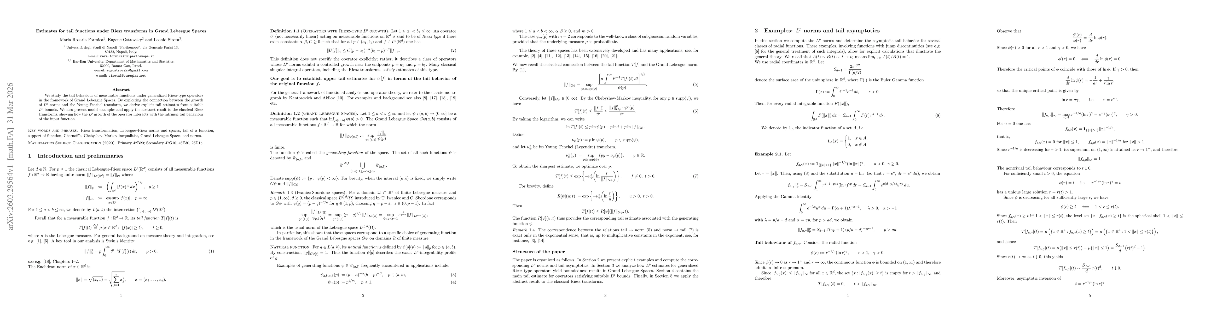 Thumbnail for Estimates for tail functions under Riesz transforms in Grand Lebesgue Spaces