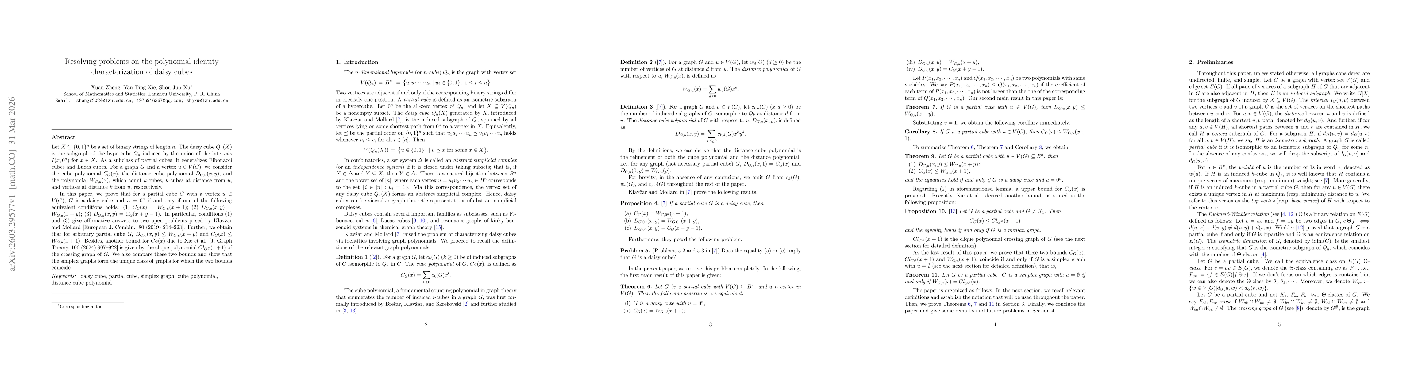 Thumbnail for Resolving problems on the polynomial identity characterization of daisy cubes