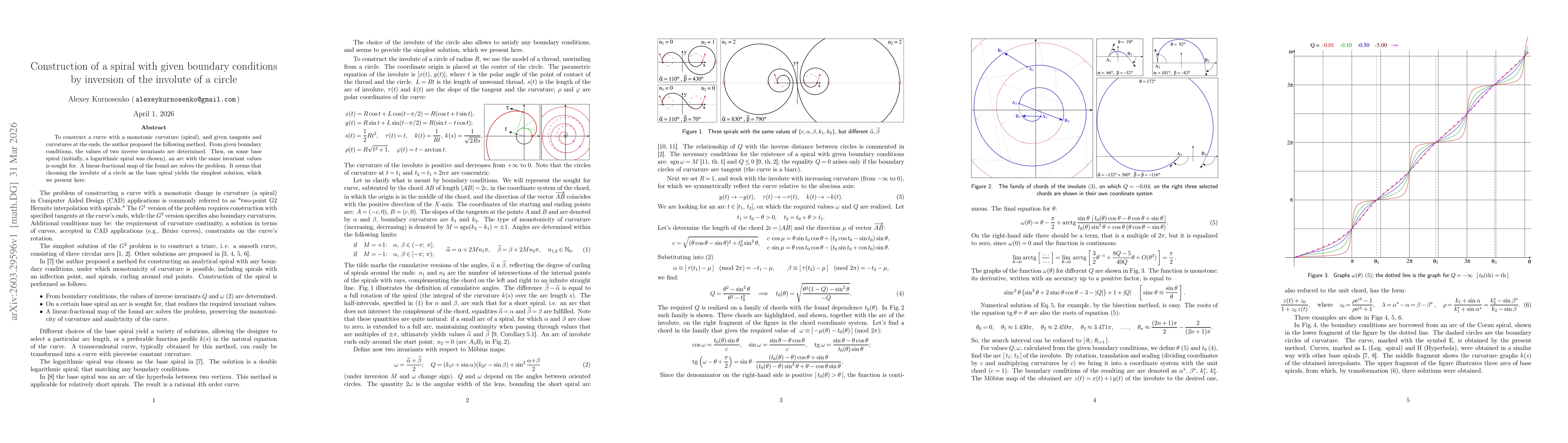 Thumbnail for Construction of a spiral with given boundary conditions by inversion of the involute of a circle
