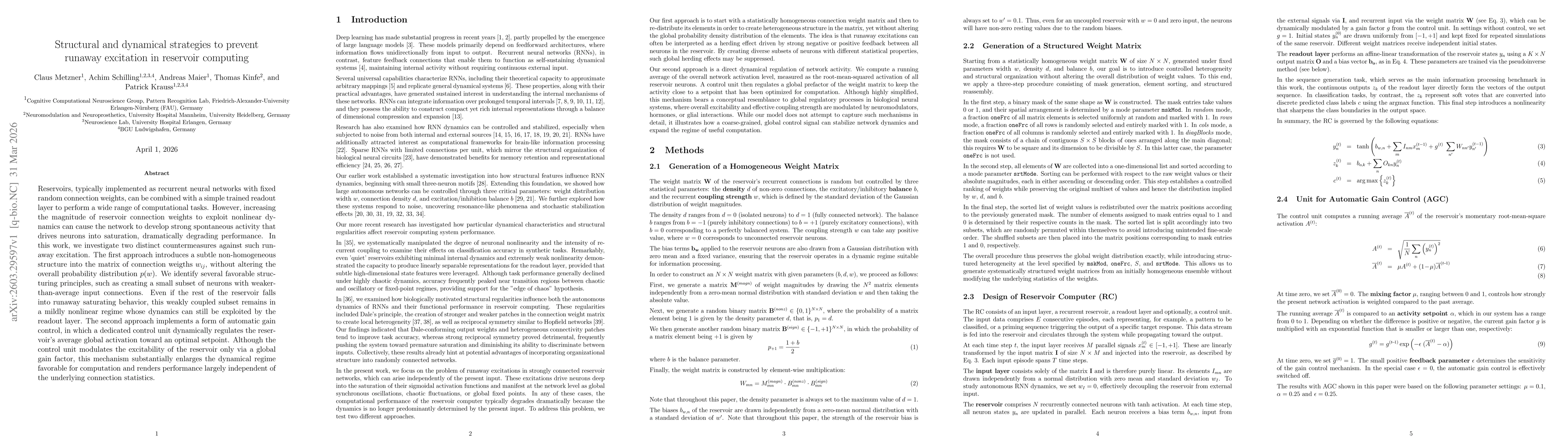 Thumbnail for Structural and dynamical strategies to prevent runaway excitation in reservoir computing