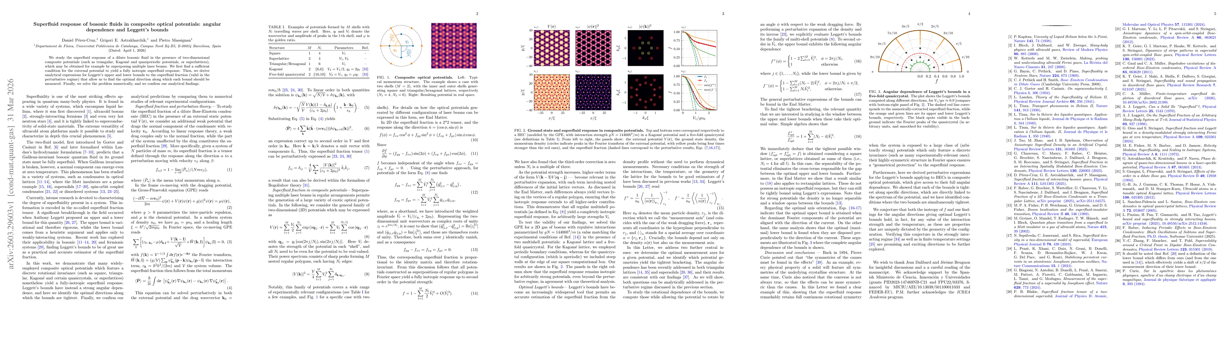 Thumbnail for Superfluid response of bosonic fluids in composite optical potentials: angular dependence and Leggett's bounds